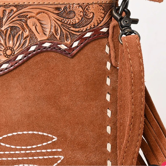 🌵🌵American Darling Western Suede Crossbody Bag Fringe Boot Stitch Leather🌵🌵 - Picture 11 of 14